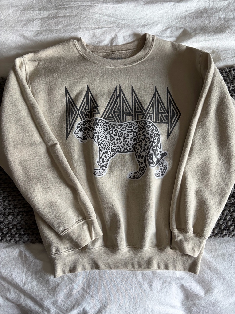 Graphic Crewneck Sweater in Beige with Leopard Motif
